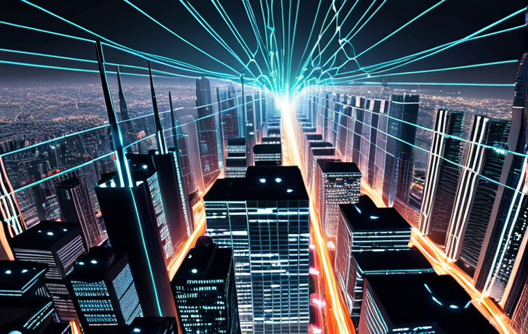 **Image Prompt:** A futuristic cityscape with glowing fiber optic cables crisscrossing between skyscrapers, representing quantum communication networks. Overlay the image with a subtle, abstract representation of entangled particles – perhaps shimmering, interconnected orbs. The overall mood should be high-tech and secure, suggesting unbreakable data transmission.