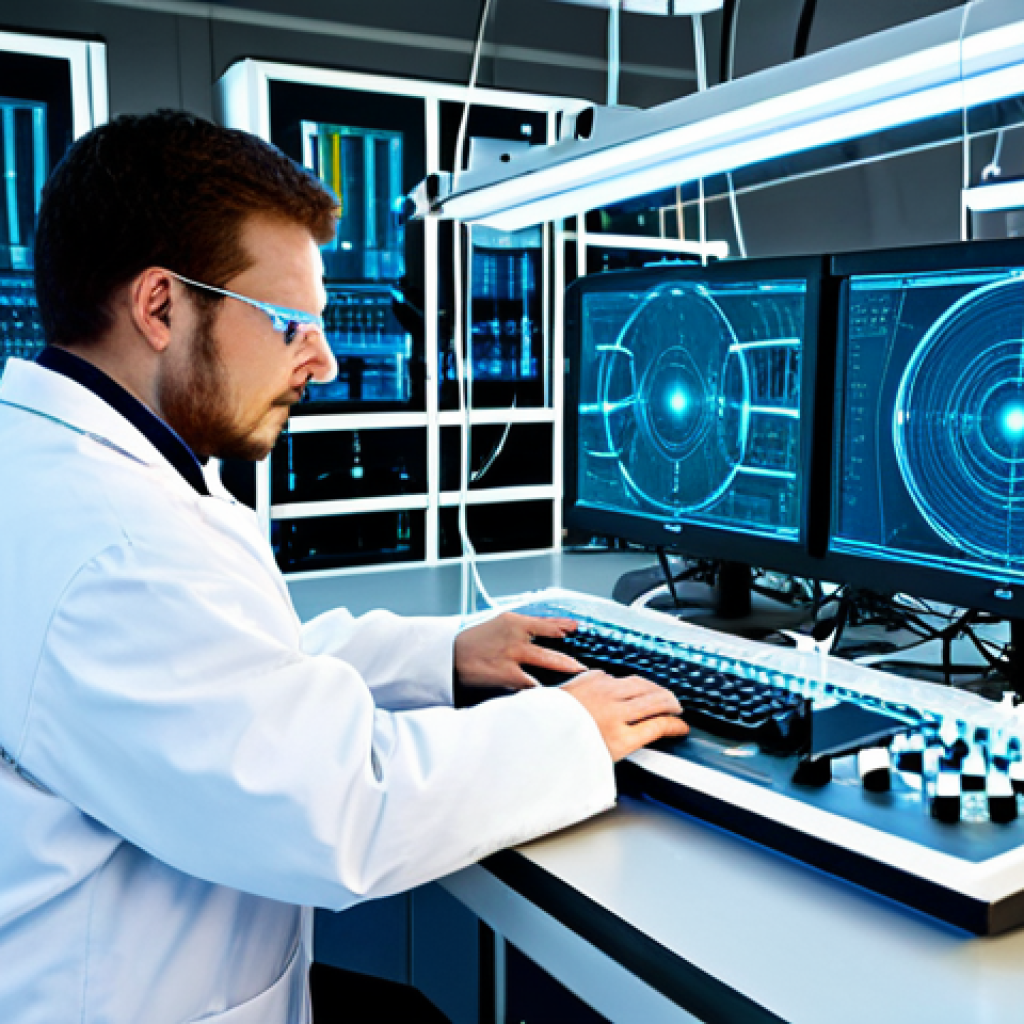 Quantum Key Distribution (QKD) in Action**

"A futuristic laboratory setting, showcasing a QKD system in operation. Scientists in lab coats are monitoring the equipment. Fiber optic cables glow with light, illustrating the transmission of quantum keys. Secure communication network. Emphasize the technology and security aspect. Fully clothed, appropriate attire, safe for work, perfect anatomy, correct proportions, natural pose, professional, high quality."

**