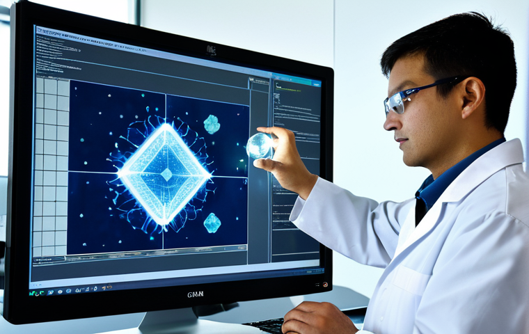 Materials Science Breakthrough**
"A researcher in a modern laboratory, fully clothed in appropriate lab attire, examining a glowing crystal structure on a computer screen. The lab is filled with scientific equipment, safe environment, perfect anatomy, correct proportions, professional setting, high resolution, detailed textures, showcasing the potential of quantum computing for materials discovery, professional, modest, family-friendly, safe for work, appropriate content."
**