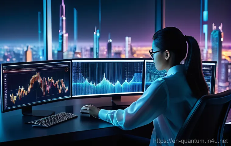 양자컴퓨터 산업의 미래 - **Prompt:** A dramatic, high-angle shot showcasing the intricate heart of a cutting-edge quantum com...