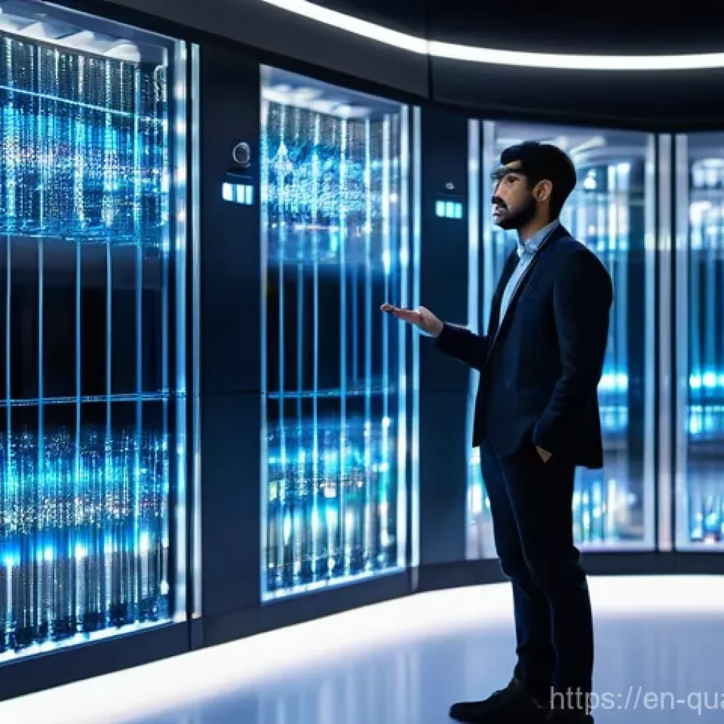 양자컴퓨터 프로그래밍 언어 - **Prompt:** A diverse, young quantum software engineer, dressed in a sleek, modern professional-casu...