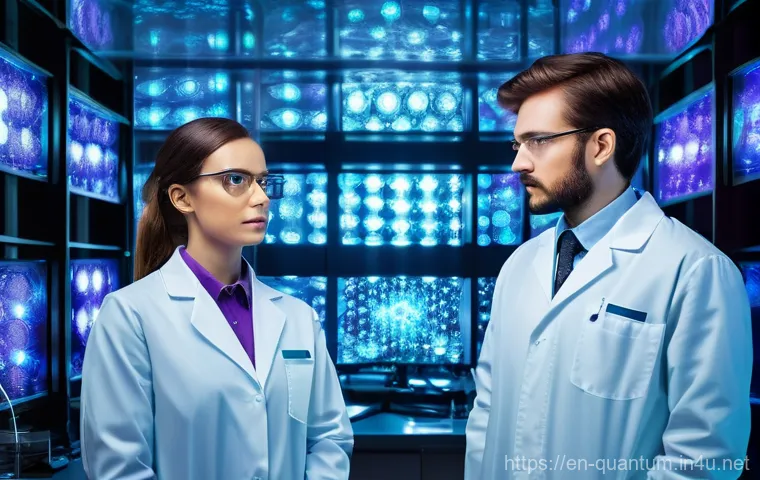 양자컴퓨터와 기업 혁신 - **Prompt:** A futuristic, ethereal laboratory setting bathed in soft, glowing blues and purples. In ...