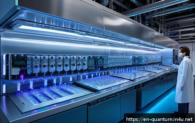 양자컴퓨터의 물리적 제약 - A highly detailed scientific laboratory scene showcasing a cutting-edge quantum computing setup: a l...