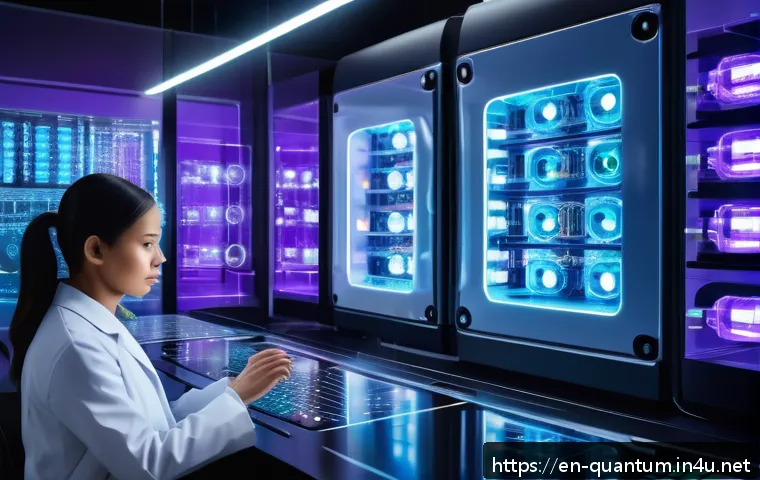 양자컴퓨터와 물리학 시뮬레이션 - A highly detailed digital illustration of a futuristic quantum computer laboratory, featuring advanc...